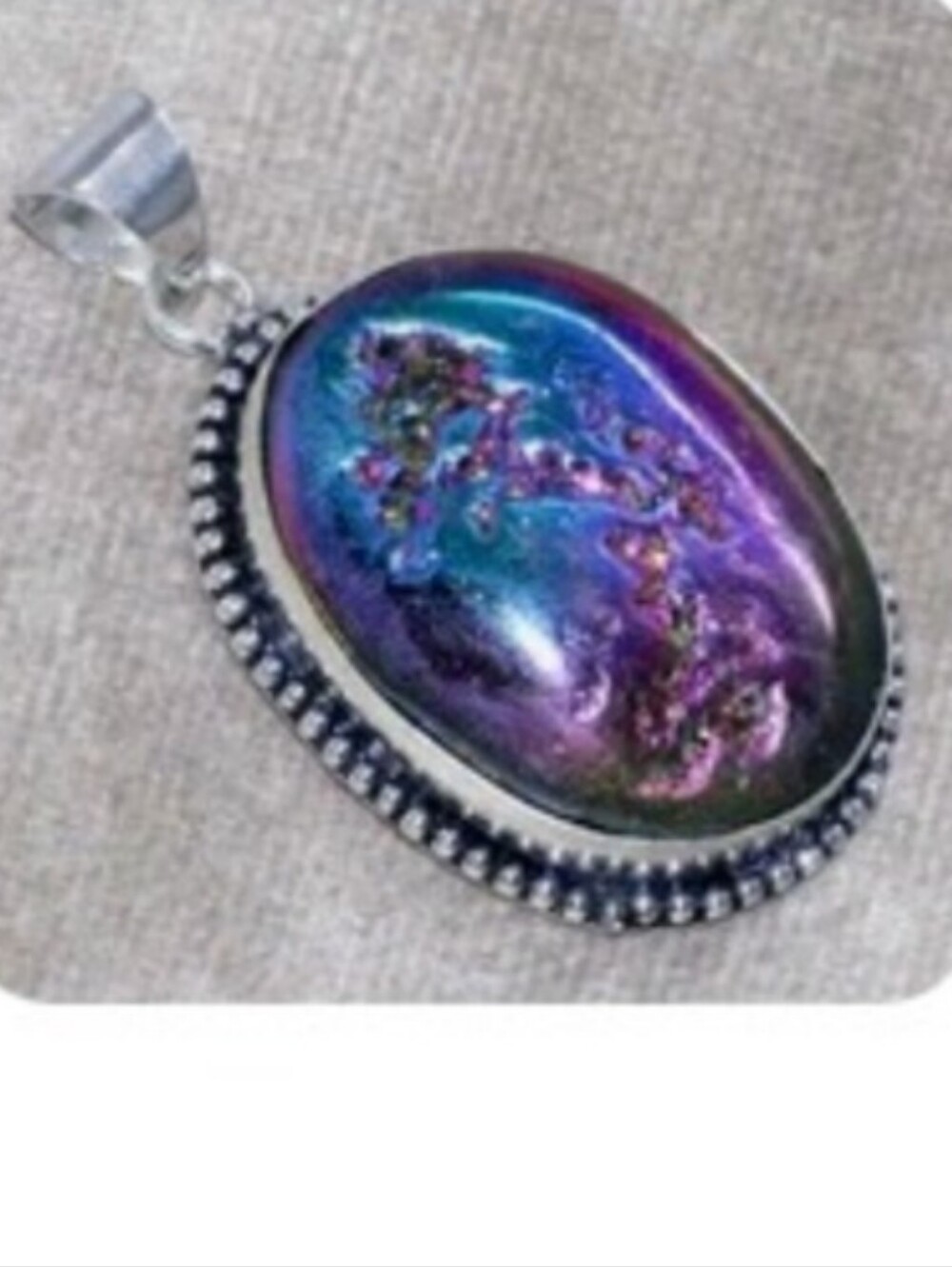 Titanium Quartz Druzy Gemstone 925 Sterling Silver Handmade Pendant Necklace